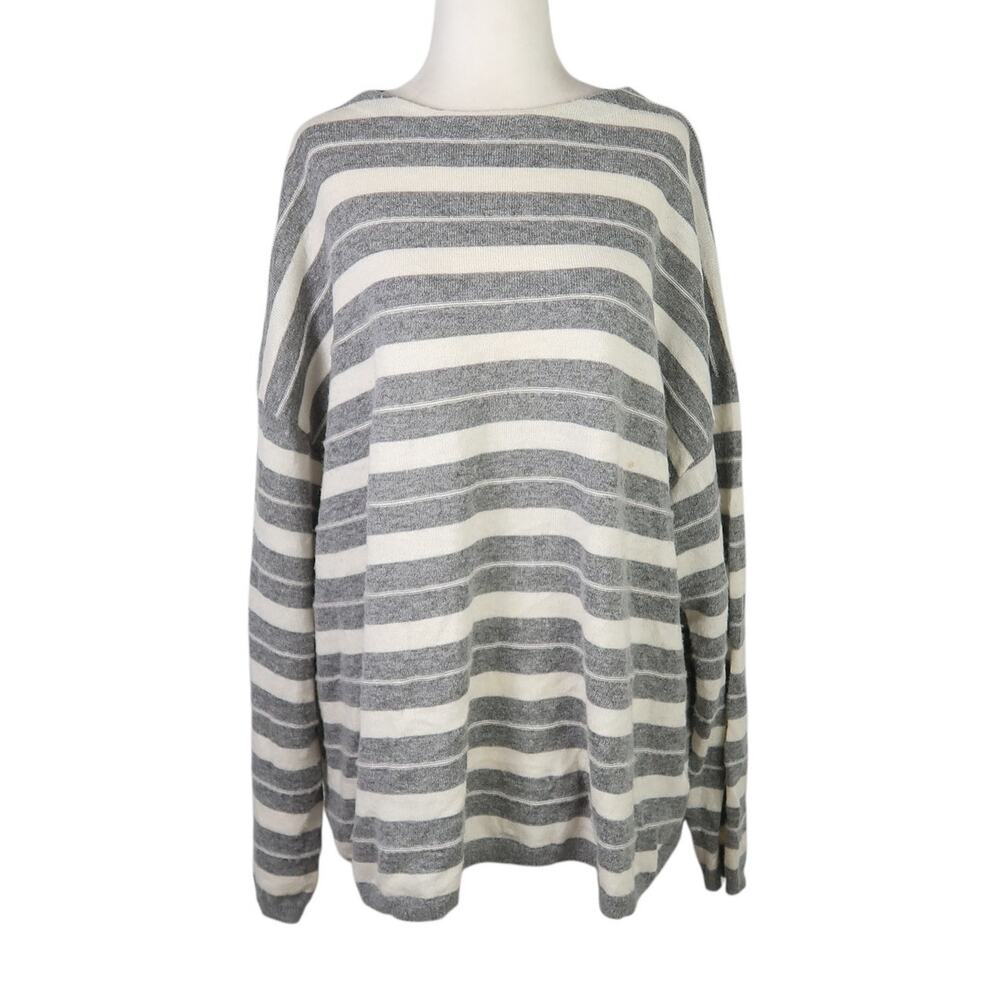 ALL SAINTS Grey and Cream Striped Alpaca Wool Blend Sweater Womens S